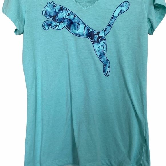 PUMA Sz L Vee Neck Aqua Tee Graphic Print - Picture 3 of 6